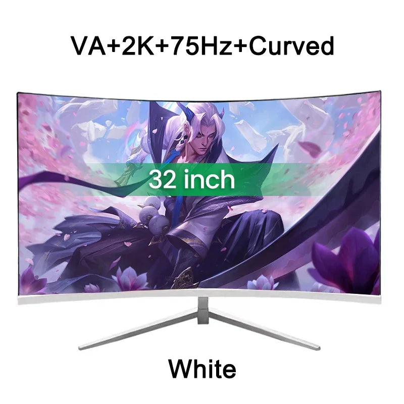 32 Inch 2K 75Hz Desktop Monitor 2560*1440P HDR 100%SRGB 1MS Freesync Game Computer Display IPS VA Curved Straight Screen HDMI/DP