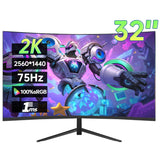 32 Inch 2K 75Hz Desktop Monitor 2560*1440P HDR 100%SRGB 1MS Freesync Game Computer Display IPS VA Curved Straight Screen HDMI/DP